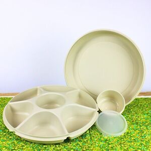 Tupperware 13” Divided Veggie Fruit Dip Snack Party Tray 1665 Lid 1666 Bowl 1697
